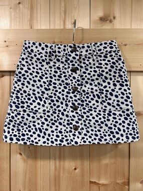 Mini Boden Girls White/Navy Dalmatian Spot Button-Front Skirt - 9-10